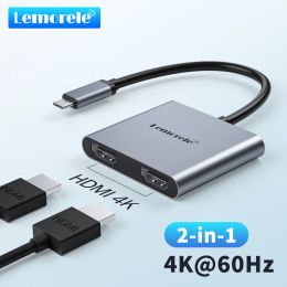 Hubs Lemorele 2 Port USB C Hub to Dual HDMI 4K 60HZ Dual Screen Expansion Type C Docking Station For Macbook Laptop Mobile Phone PC