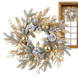 Decorative Flowers 50CM Winter Christmas Wreath Artificial Pine Decoration Hanging Xmas Garland Ornament For Wall Window Door Pendant