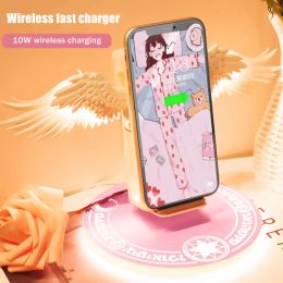 Chargers Universal LED Wireless Charger Dock 10W Angel Wing Fast Wireless Charger For iPhone 15 14 13 12 11 pro Max XS XR 8 Phone Holder