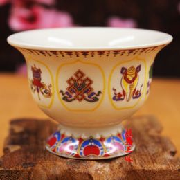 Tantric Babao for Bowl Buddhist Supplies Seven for Cup Water Supply Cup Ceramic Tooth White Eight Auspicious for Bowl for Cup