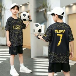 Soccer Jerseys 22-23 Bar l Three Visits Black Gold 7 Club Football Jersey Children's Digital Print Size 14-30