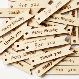 20pcs Wooden Tags Thank You Happy Birthday Letter Print Hanging Gift Tag Handmade Craft Pendant Tag Party Wedding Decoration