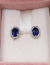 Blue Round Sparkle Stud Earrings Authentic 925 Sterling Silver Studs Fits European Style Studs Jewelry Andy Jewel 296272C011819419