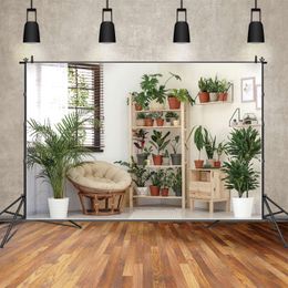 MOON.QG Backdrop Bedroom Living Room Photography Props Tropical Palm Leaf Brick Wooden Wall Window Table Chair Photo Background