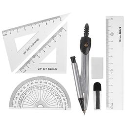 Math Geometry Set Student Supplies with Storage Box, Includes Compasses, Rulers, Protractor, Eraser, Refills, for Drafting and