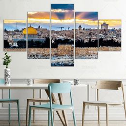 Unframed 5 Panel Jerusalem Temple Mount in Israel Mosque Cuadros Canvas HD Posters Wall Art Pictures HD Paintings Home Decor