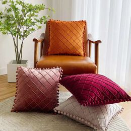 Thickened Velvet Diamond Grid Wool Ball Pillow Cover with Nordic Feel Living Room Sofa Light Luxury Backrest Cushion Core