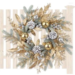 Decorative Flowers Handmade Pine Needle Wreath Front Door Decor Winter With Silver Berries And Cones For Christmas Home Window