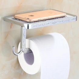 Bathroom Shelves rose gold Toilet Roll Paper Rack Phone Shelf Wall Mounted Bathroom Paper Holder Hook Useful JM-38