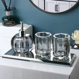 High End Crystal Glass Bathroom Accessories Set Nordic Light Luxury Wash Supplies Toothbrush Holder Cup Soap Box Shampoo Bottle