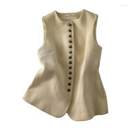 Women's Vests 2024 Women Spring Autumn Single Breasted O Neck Sleeveless Jackets Streetwear Elegant Ladies Waistcoat Coats