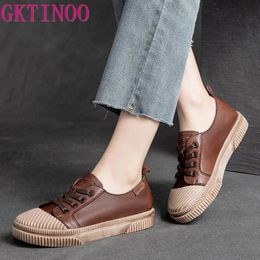 GKTINOO Women Sneakers Spring Shoes Genuine Leather Sandals LaceUp 2024 Handmade AllMatch Platform 240328
