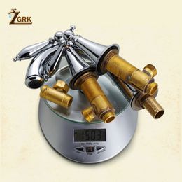 ZGRK Bathroom Basin Faucet Dual Handles Mixer Chrome Deck Bathtub Mixer Tap Three Hole Widespread Faucet Set Water Tap