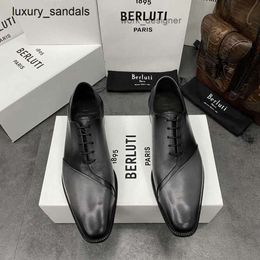 Berluti Mens Dress Shoes Leather Shoes Berlut New Mens Venezia Vintage Splicing Oxford Handmade Color Polishing Formal Business Rj K291