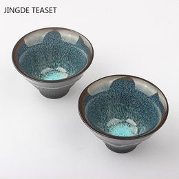 2pcs/lot Kiln Change Ceramics Teacup Handmade Tea Bowl Chinese Retro Teaware Accessories Single Cup Master Cups Coffee Cup 55ml