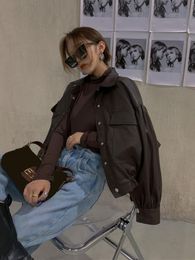Autumn Vintage Cropped Leather Jacket Women Outwear Loose Thin Biker Jacket Female Korean Style Moto Long Sleeve Top 2022 Summer