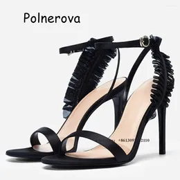 Sandals Solid Satin Lace Thin High Heels One Word Belt Women's Front Rear Strap Global Buckle Summer Party Elegant Shoes