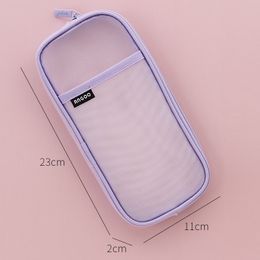 1pcs Angoo Transparent Mesh Pencil Case Pen Bag High Quality Ice Cream Color Storage Pouch Organizer for Stationery School A6452