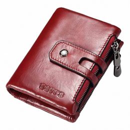 kavis Women Wallets RFID Genuine Leather Bifold Multi-Cards Holder Hasp Zipper Small Coin Pocket Fi Red Ladies Mey Purse b6FV#
