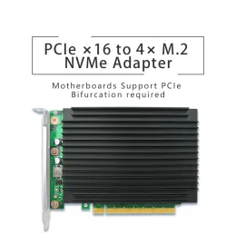 Cards Quad PCIe 4.0 x16 to M.2 NVMe Adapter PCIe Bifurcation with Heatsink, 4 X4 NVMe M.2 SSD in Size 2242/2260/2280