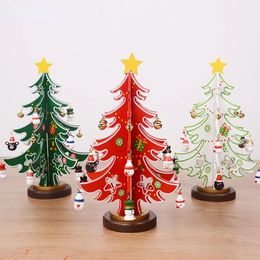 Stereoscopic Christmas Tree Diy Hand Assembled Plywood Wooden Scene Layout Christmas 3-Color Fork Tree Window Decorations