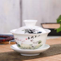 High grade white porcelain Gaiwan ceramic tea set Sancai cover bowl blue and white tea set tea bowl 150ml