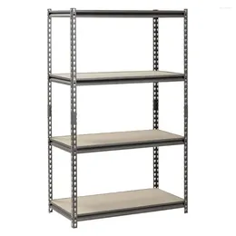 Hooks 36"W X 18"D 60"H 4-Shelf Steel Freestanding Shelves 500 Lbs. Capacity Per Shelf Silver Vertical Installation