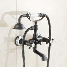 Shower Faucet Set Black Bronze Simple Telephone Shower Bidet Shower Ceramic Fixed Rotatable Type Metered Faucets