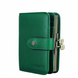ctact's Women Short Coin Purse Metal Frame Green Genuine Leather Wallet Credit Card Holder Fi Small Wallets for Woman h6ot#