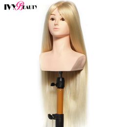 24" Female Hairdressing Training Mannequin Head With Shoulders For Hairstyles Real Hair Doll Head For Braiding Curling Practise