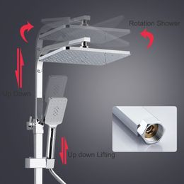 Digital Shower Set Senducs Temperature Display Bathroom Shower System Rainfall Shower Head Polished Chrome Digital Shower Set