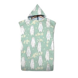 Cute Bear Pattern Outdoor Adult Hooded Microfiber Quick Dry Beach Towel Poncho Women Man Swim Surf Replacement Bathrobe Cloak