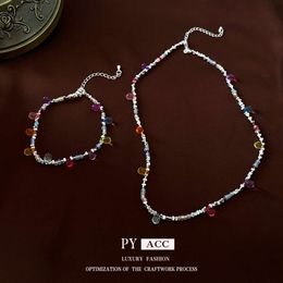 Broken Sier Rice Beads Colourful Water Droplets South Korea Sweet Fashionable Design Sense Bracelet Simple and Unique Versatile Handicraft for Women