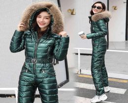 One Piece Ski Suit Women ets Winter Hooded Parka Jumpsuit Women Cotton bodysuit Sash Jumpsuits Zipper Overalls Tracksuits8364472