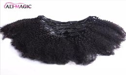 Clip Indian Human Hair Extension Coarse Yaki Kinky Curly Clip In Hair Extensions 100 Brazilian Human Remy Hair 7 Pieces And 120g1854494