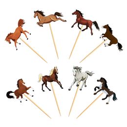 8Pcs Horse Cupcake Toppers Horse Racing Cake Decorations Picks Equestrian Race Theme Baby Shower Boy Birthday Party Supplies