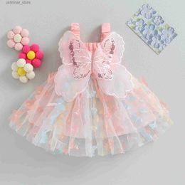 Girl's Dresses VISgogo Toddler Baby Girls Princess Dress 3D Butterfly Ruched Sleeveless Layered Tulle Cami Dress Summer Casual Clothes Dresses L47