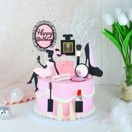 INS New Makeup Birthday Cupcake Topper Sexy High Heels Perfume Bottle Wedding Cake Topper Gilrs Birthday Party Cake Decorations