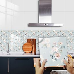 10pcs Bohemian Floral Tiles Wall Sticker Kitchen Backsplash Oil-proof Bathroom Washbasin Home Decor Peel & Stick Art Wallpaper