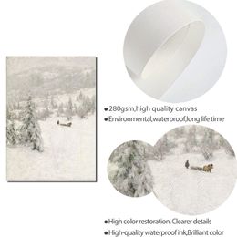 Landscape Poster Snow Scene Elk Canvas Painting Nature Art Print Nordic Blossom Branch Drawing Wall Picture Living Bedroom Decor