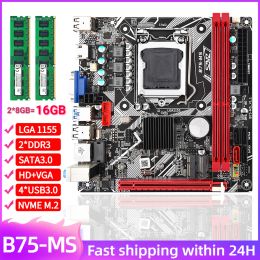 Motherboards B75MS Motherboard Gaming Kit with 2*8GB=16GB RAM Memory placa mae Set DDR3 NVME M.2 WIFI HD+VGA LGA 1155 B75 Base Plate Board