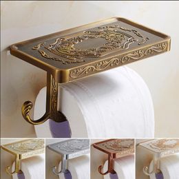 Vidric 5 Colours Bathroom Shelves Antique Carving Toilet Roll Paper Rack with Phone Shelf Wall Mounted Bathroom Paper Holder Hook