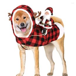 Dog Apparel Christmas Costume Funny Santa Claus Riding On Plaid Hoodie Cat Holiday Outfit Pet Dressing Up Accessories