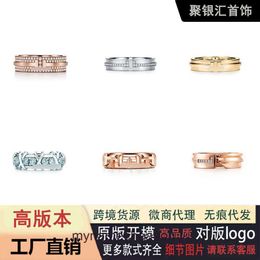 Top grade Designer rings for womens Tifancy Classic 925 Silver V Gold Material Fashion Towers Double T Ring Set with Stone T-Ring Original 1:1 With Real Logo