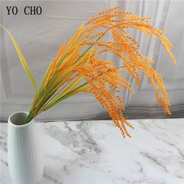 Artificial Yellow Flower Plant Wheat Ear Wedding Autumn Decor Simulated Grain Seedling Paddy Fake Plastic Flower Home Fall Decor