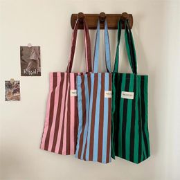 Totes Colourful Stripe Large Shoulder Shopper Bag For Women Canvas Fashion Tote Shopping Bags Woman Handbags Reusable Travel