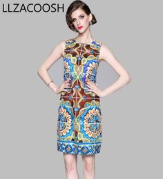 Women Dress Summer Designer Sleeveless Vest Printing Floral A Line Mini Dresses Vestidos Party Clothing 2105143900777