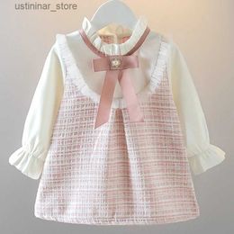 Girl's Dresses New In Spring Toddler Girl Dresses Korean Fashion Cute Bow Mesh Plaid Long Sleeve Princess Kids Dress Baby Clothes Outfit BC464 L47