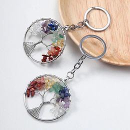 Decorative Figurines 7 Chakra Wishing Tree Of Life Keychain Colourful Stone Pendant Natural Crystal Gravel Fortune Hanging