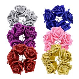 10/20pcs Glitter Foam Rose Artificial Flower Bridal Bouquet For Wedding Party Decor DIY Wreath Scrapbook Supplies Fake Flowers